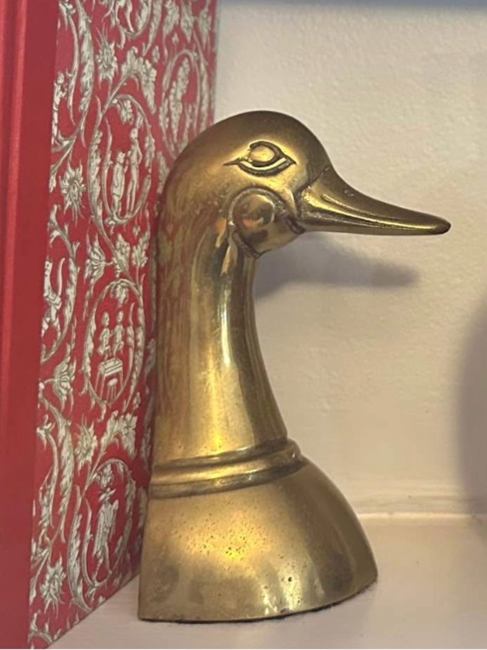 MCM Brass Streamline Mallard Duck Busts 2 Pieces Bookends Paperweights Vintage